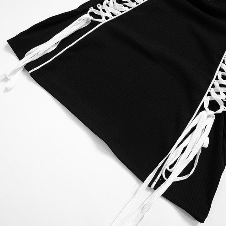 Crewneck long sleeve zip-up lace up contrast mini dress-final-sale  | Festival Outfits Women