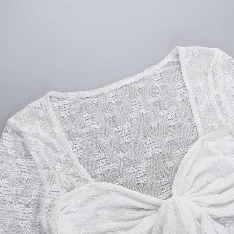 Long sleeve knotted flower pattern top  | Festival Outfits Women-final-sale