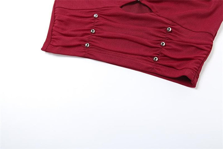 Halter ruched hollow out beaded cut out top  | Festival Outfits Women