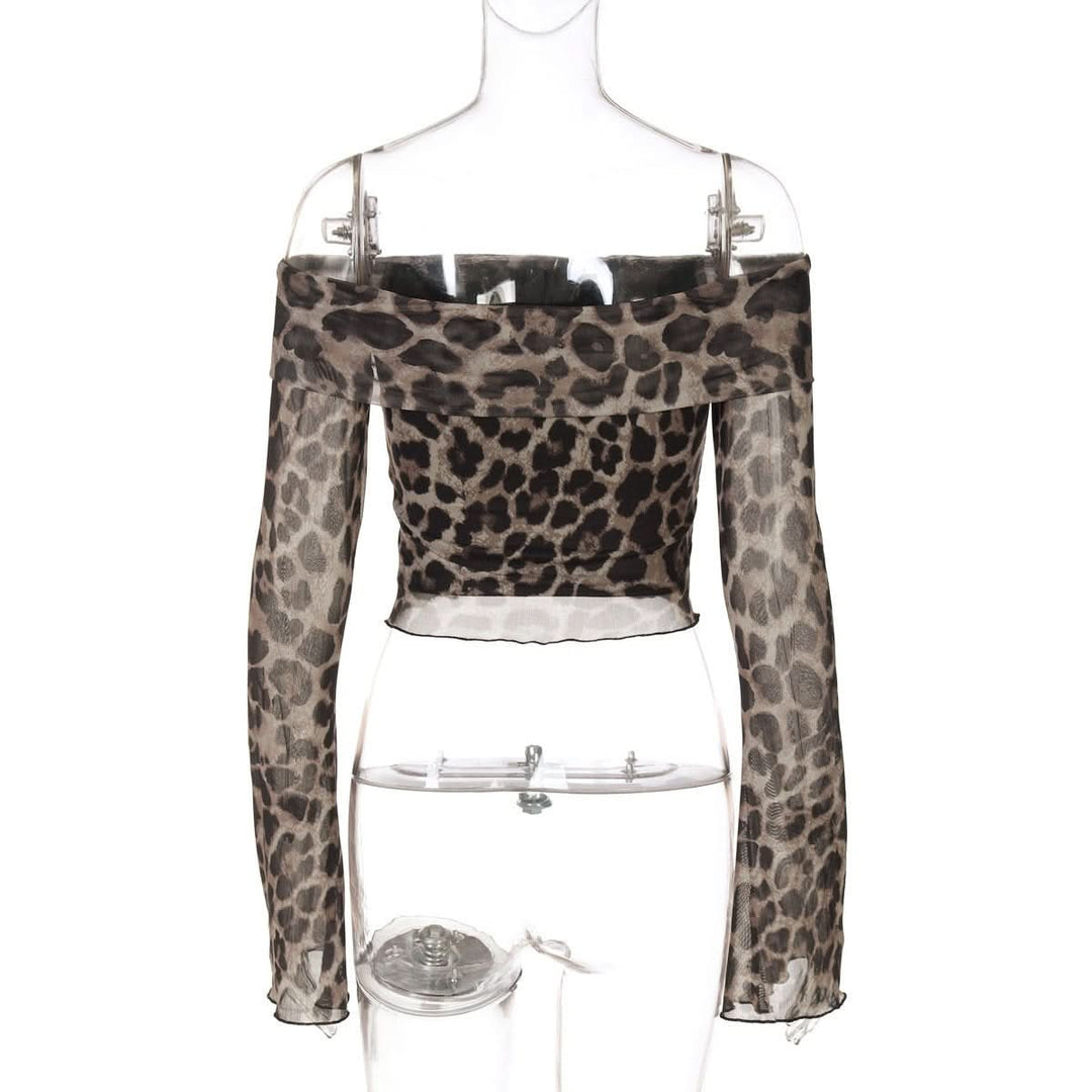 Long sleeve off shoulder leopard print ruffle top  | Festival Outfits Women  | Cheetah Print Top
