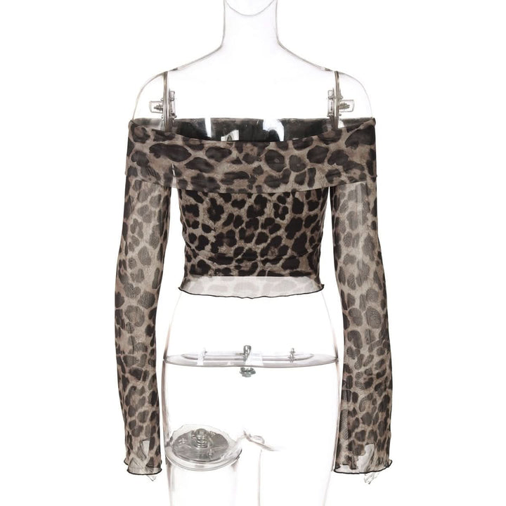 Long sleeve off shoulder leopard print ruffle top  | Festival Outfits Women  | Cheetah Print Top