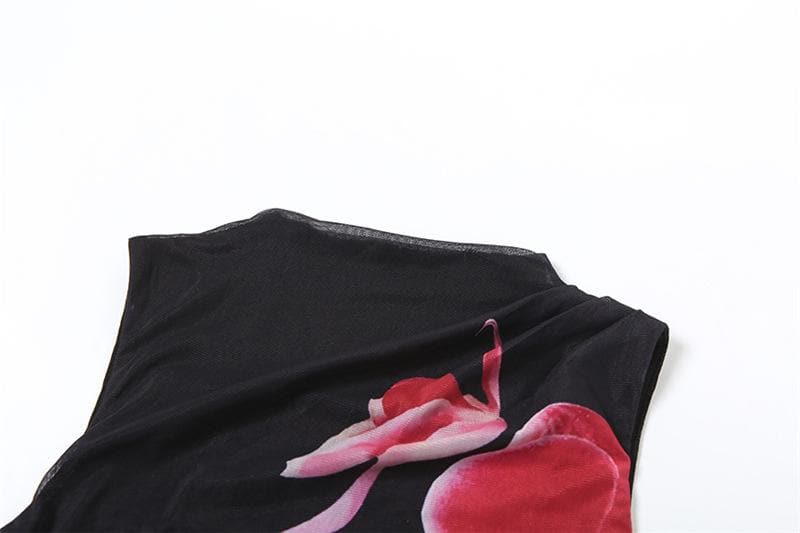 Sleeveless ruched mesh print mini dress  | Festival Outfits Women