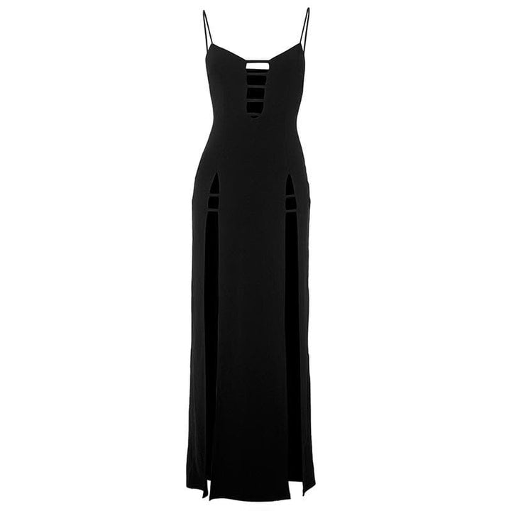 Hollow out high slit backless cami cut out maxi dress  | Festival Outfits Women