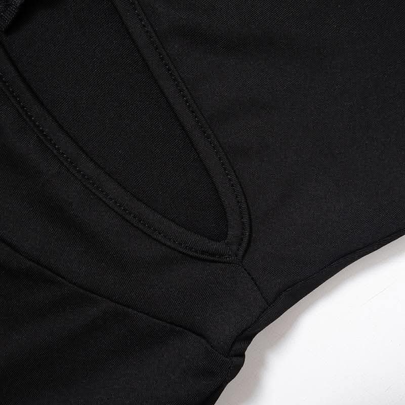 Hollow out irregular long sleeve high neck solid jumpsuit-final-sale  | Festival Outfits Women