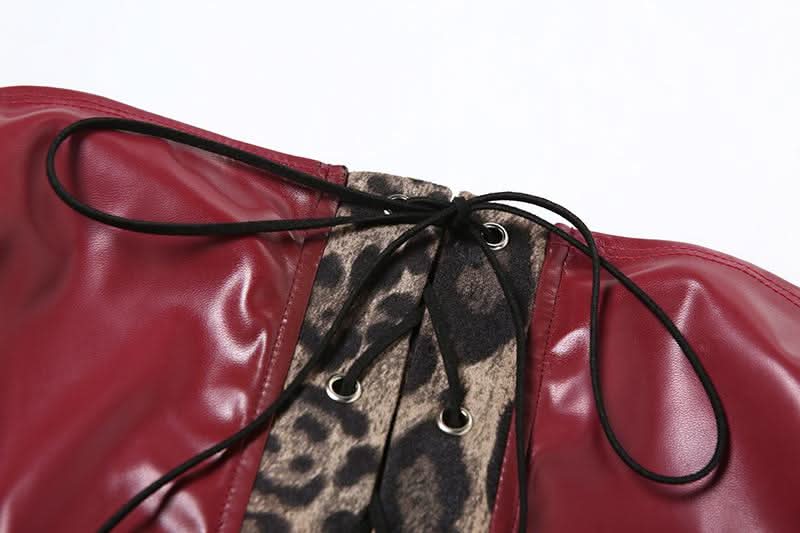 Leopard print lace up PU leather patchwork tube top  | Festival Outfits Women  | Cheetah Print Top