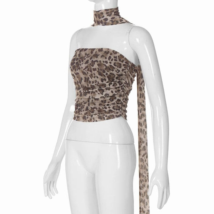 Leopard print ruched mesh 2 piece tube top  | Festival Outfits Women  | Cheetah Print Top
