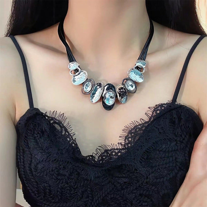 Irregular elliptic rhinestone layered necklace  | Festival Outfits Women