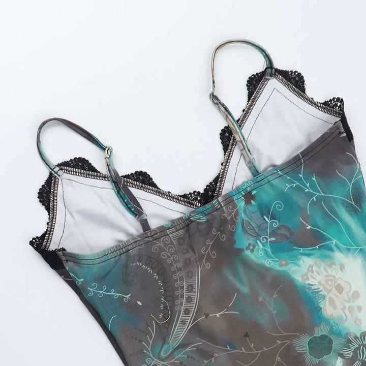 V neck lace hem contrast cami top  | Festival Outfits Women