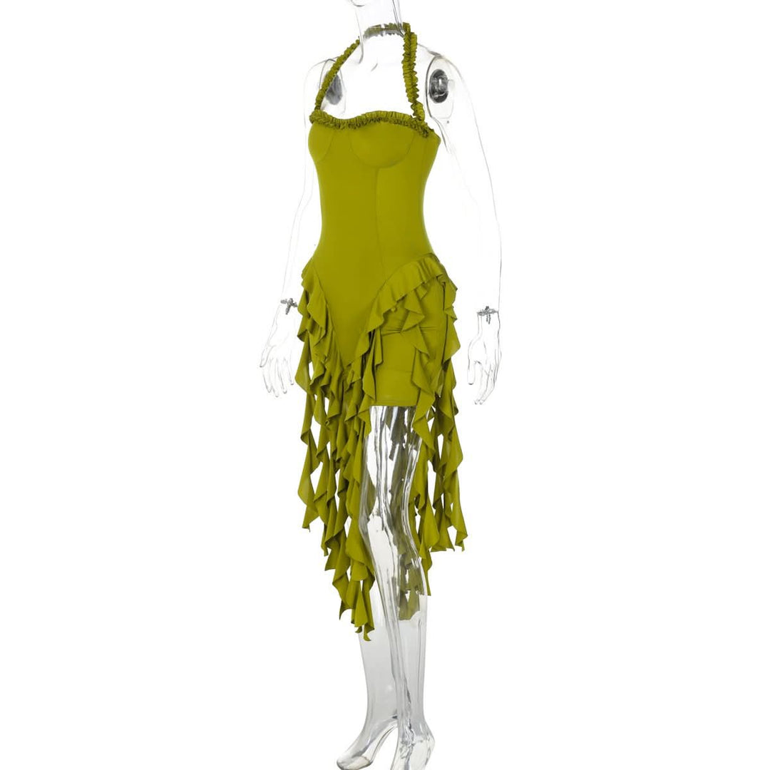 Halter ruffle backless midi dress  | Festival Outfits Women