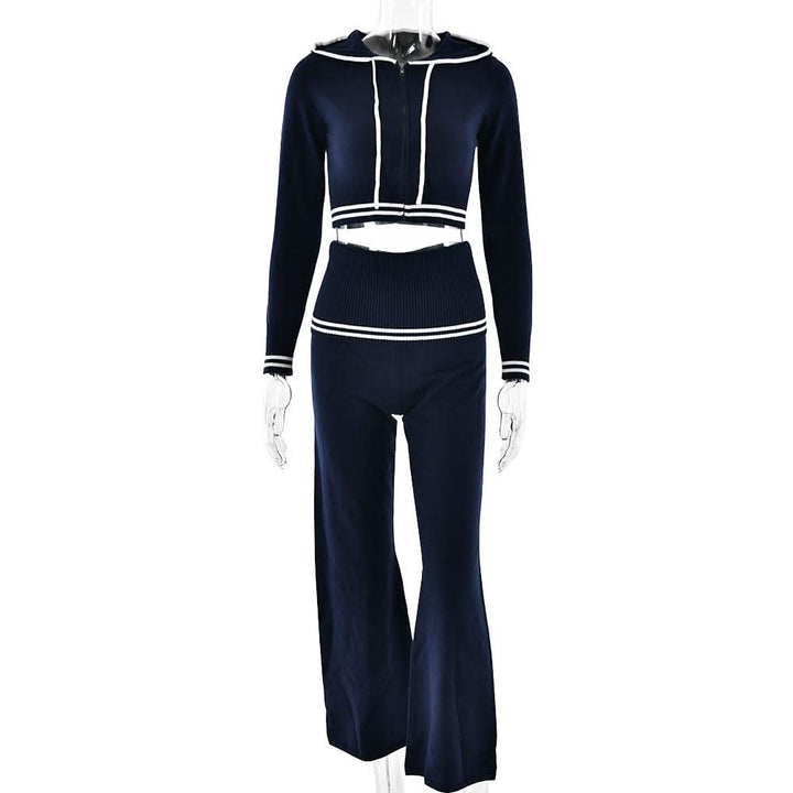 Long sleeve hoodie knitted zip-up high rise pant set  | Festival Outfits Women
