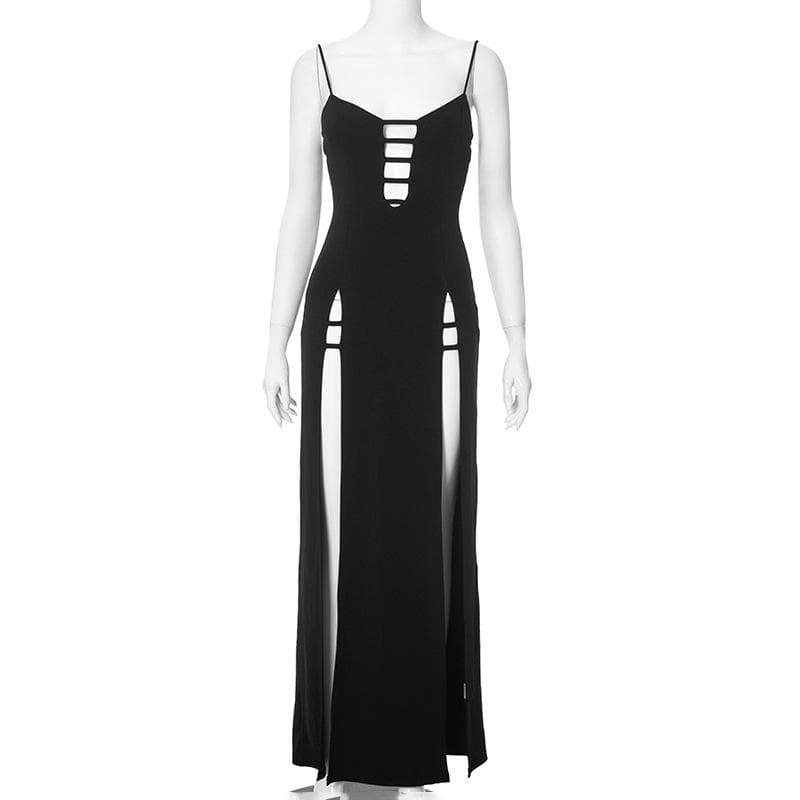 Hollow out high slit backless cami cut out maxi dress  | Festival Outfits Women