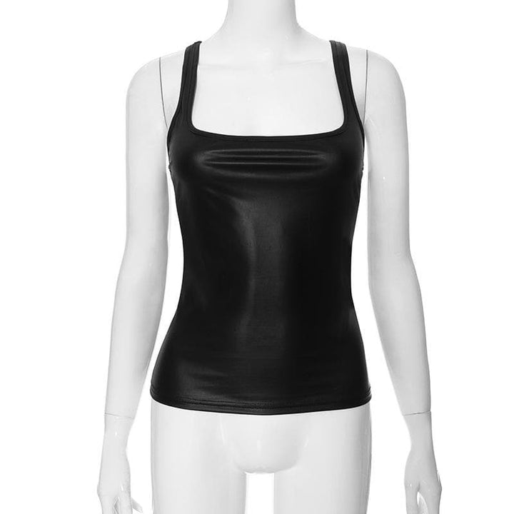 U neck PU leather tank top  | Festival Outfits Women