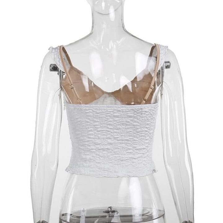 V neck ruffle textured smocked cami top  | Festival Outfits Women