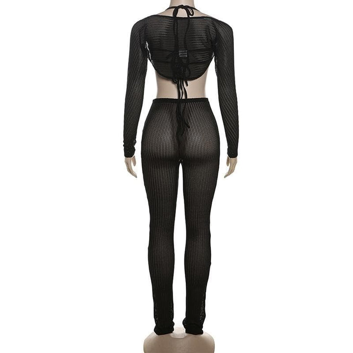 Halter shrug textured see through pant set-final-sale  | Festival Outfits Women