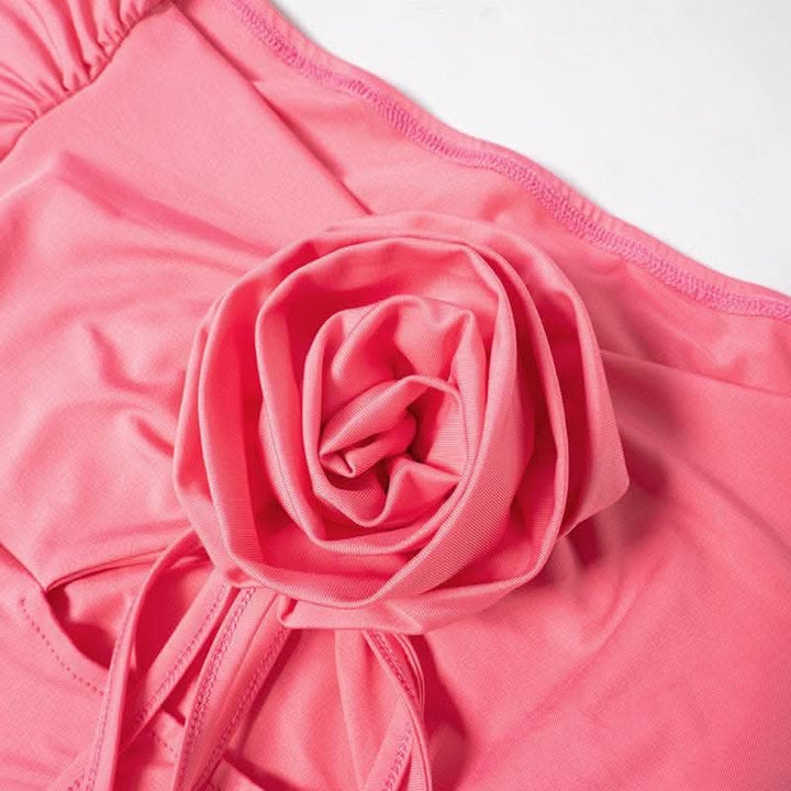 Flower applique hollow out ruched long flared sleeve cut out mini dress-final-sale  | Festival Outfits Women