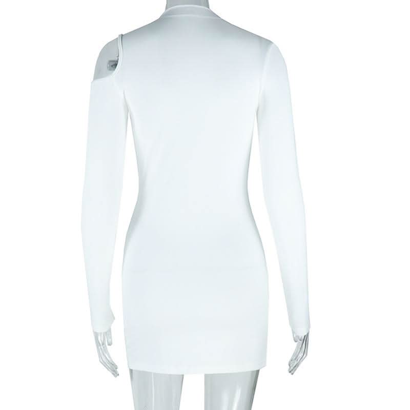 Long sleeve hollow out irregular solid cut out mini dress  | Festival Outfits Women