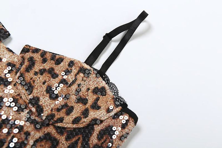Leopard print lace hem glitter cami crop top  | Festival Outfits Women  | Cheetah Print Top