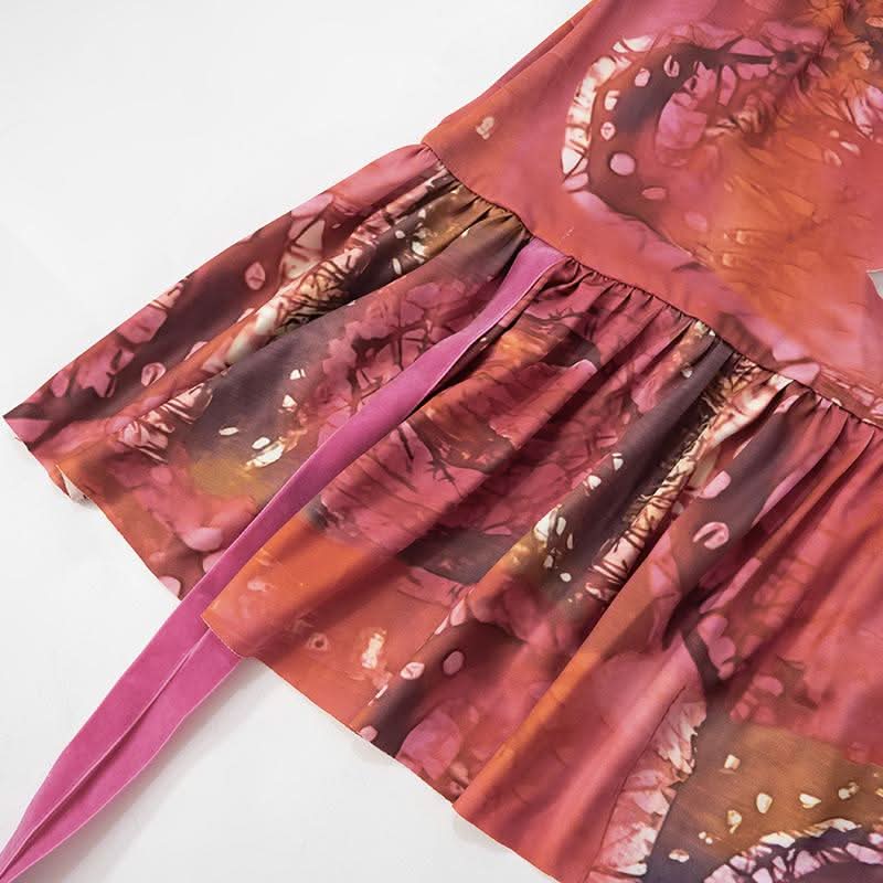 Halter self tie ruched hollow out print cut out mini dress-final-sale