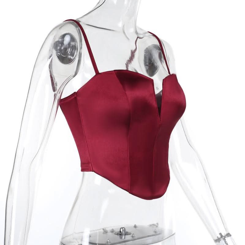 Satin v neck backless solid cami top  | Festival Outfits Women