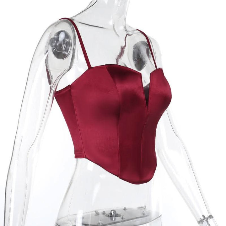 Satin v neck backless solid cami top  | Festival Outfits Women