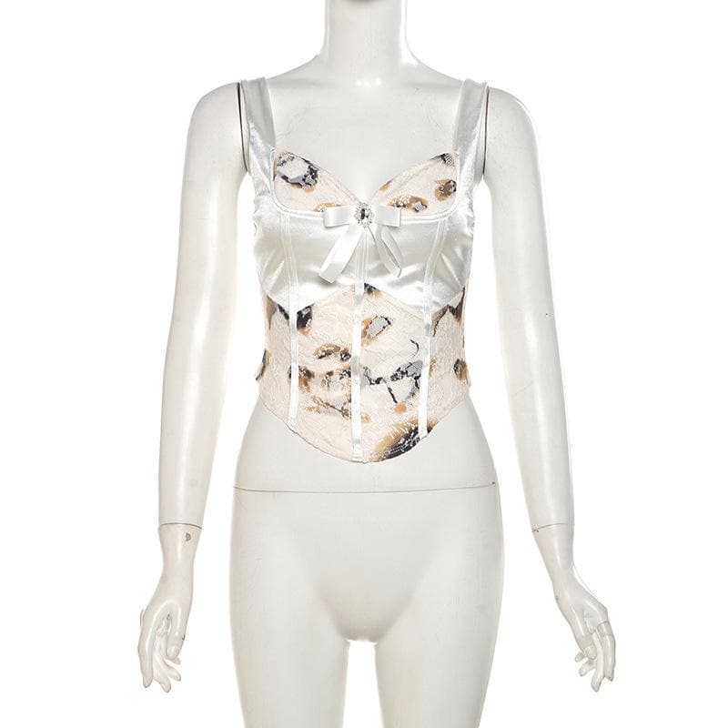 Bowknot print lace patchwork bustier cami top | Kayan Biki na Mata