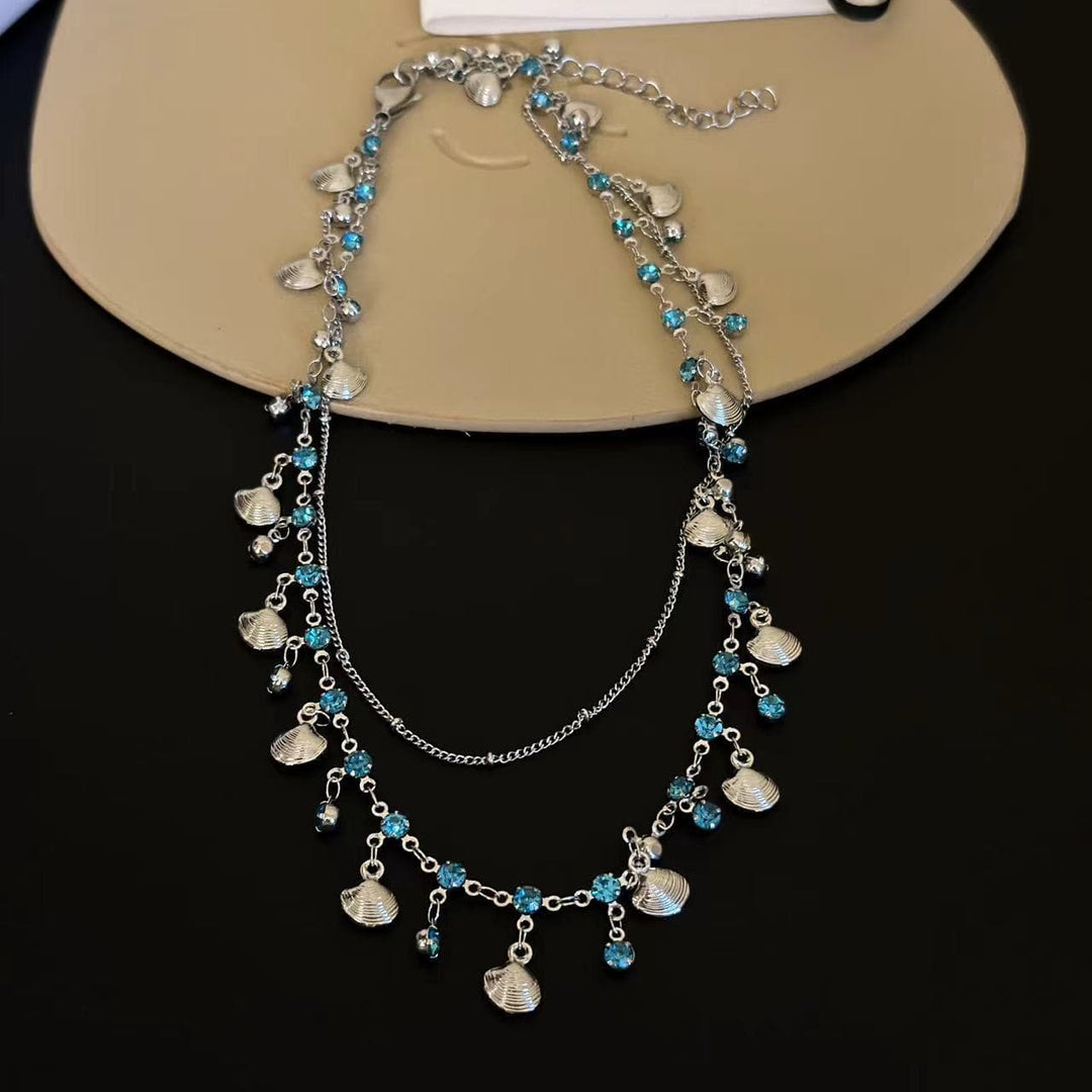 Shell pendant rhinestone layered choker necklace  | Festival Outfits Women