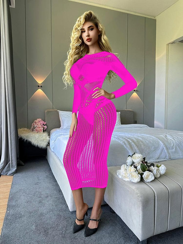 Long sleeve crewneck hollow out cut out maxi dress  | Festival Outfits Women