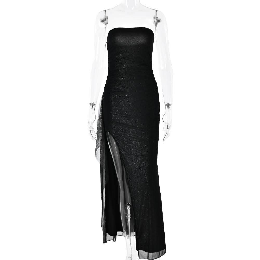 Slit ruched backless irregular tube maxi dress  | Festival Outfits Women