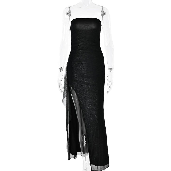 Slit ruched backless irregular tube maxi dress  | Festival Outfits Women