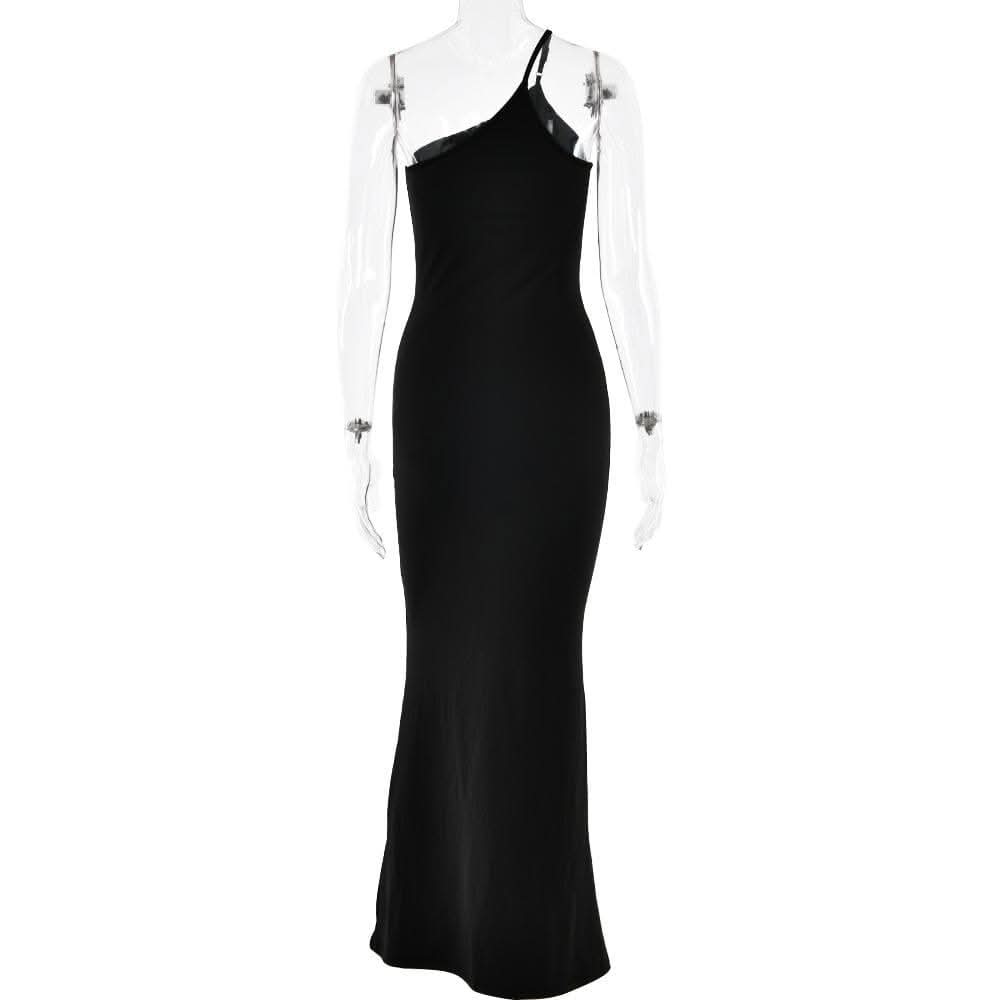One shoulder irregular contrast cami maxi dress-final-sale  | Festival Outfits Women