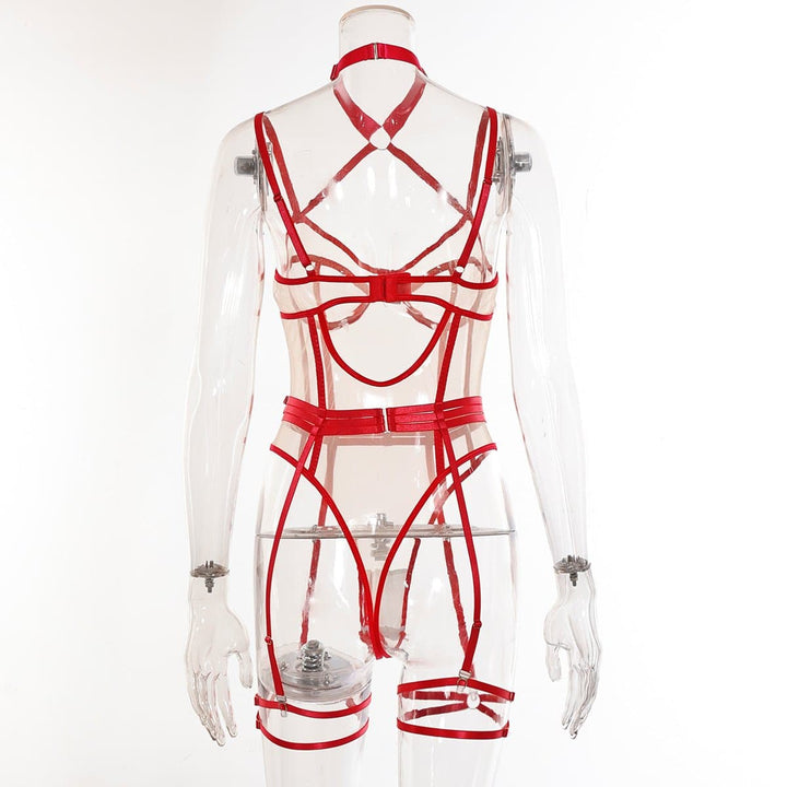 Mesh print garter o ring halter bodysuit  | Festival Outfits Women