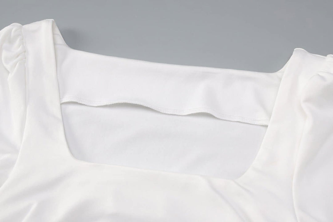 Long sleeve solid square neck ruched mini dress-final-sale  | Festival Outfits Women