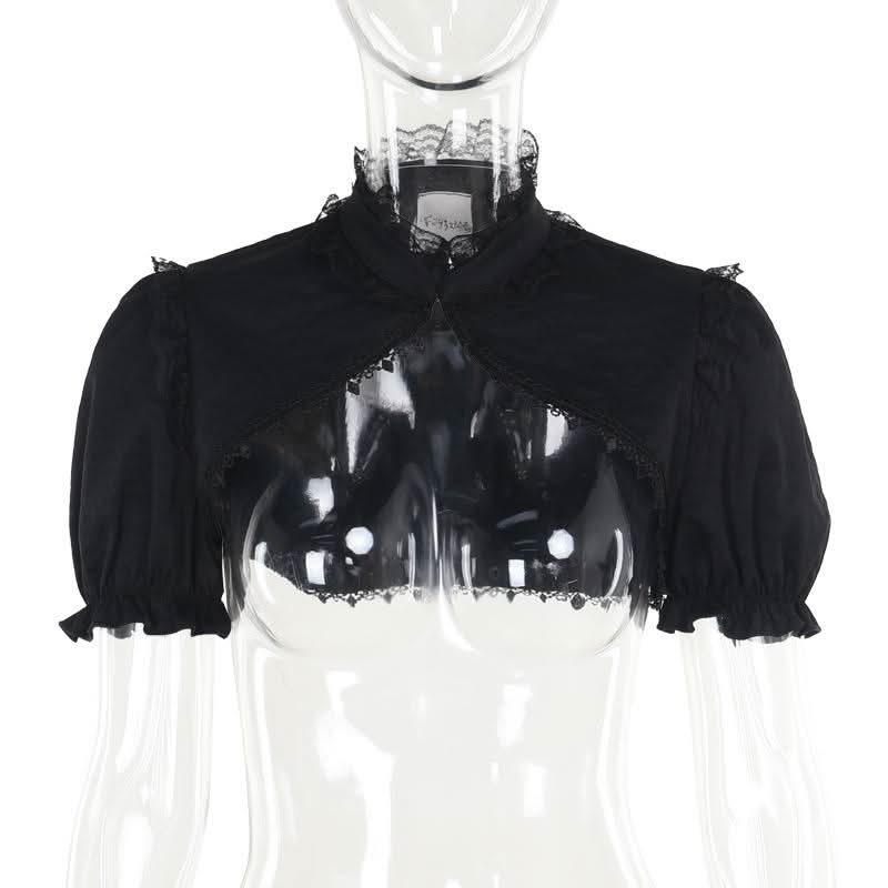 Puff sleeve lace hem button shrug top  | Festival Outfits Women