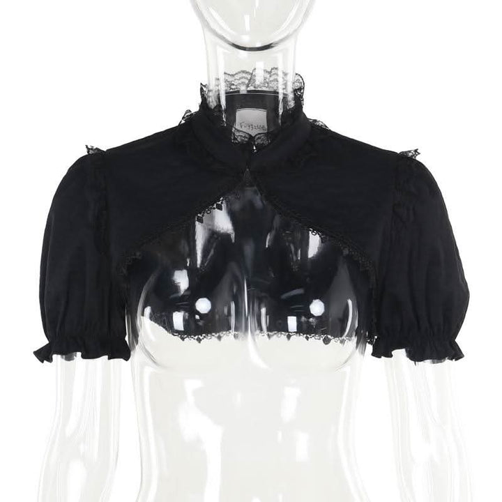 Puff sleeve lace hem button shrug top  | Festival Outfits Women