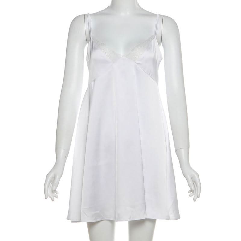 Lace hem backless solid cami mini dress  | Festival Outfits Women