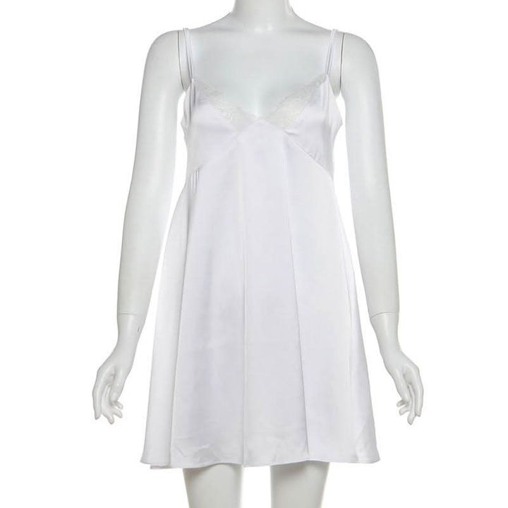 Lace hem backless solid cami mini dress  | Festival Outfits Women