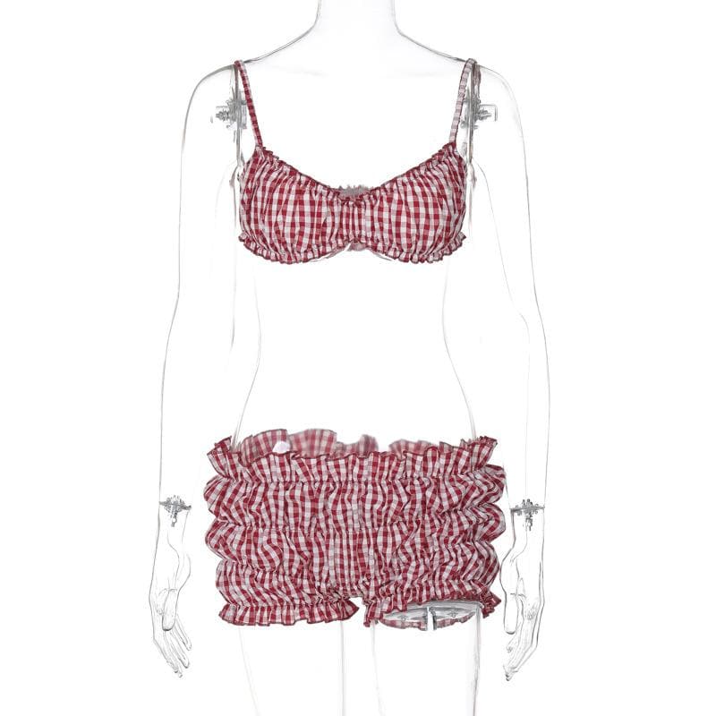 Plaid print smocked cami pant set  | Festival Outfits Women