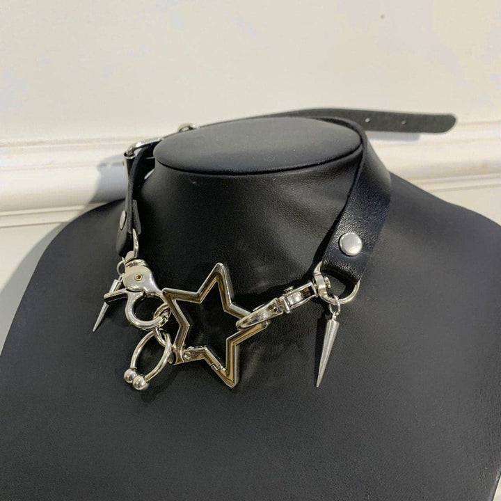 Star decor PU leather adjustable choker necklace  | Festival Outfits Women
