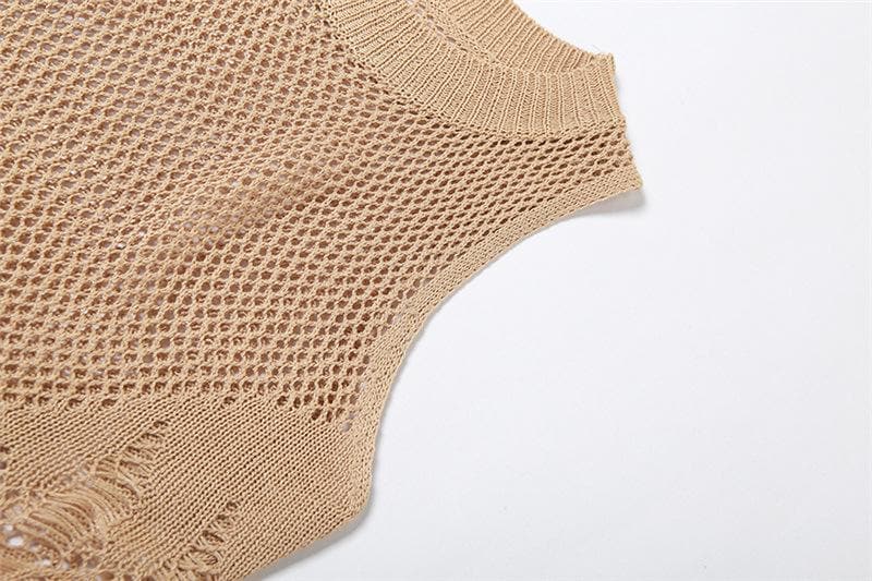 Crochet solid sleeveless see through round neck maxi dress-final-sale  | Festival Outfits Women