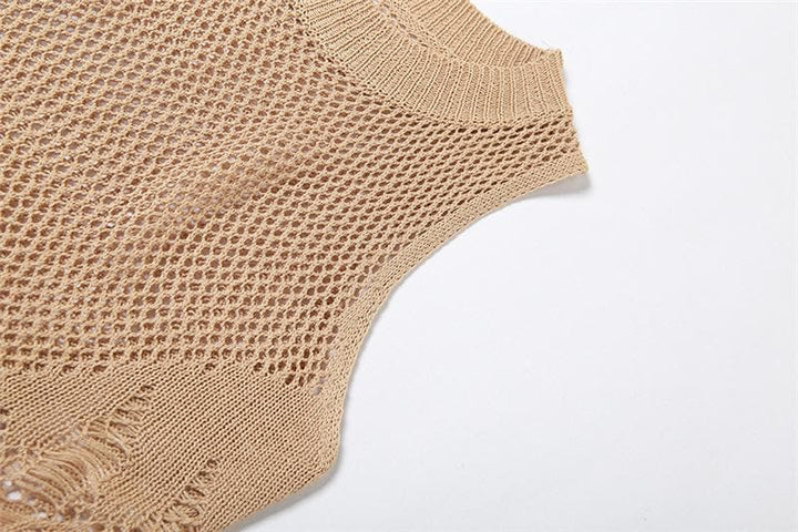Crochet solid sleeveless see through round neck maxi dress-final-sale  | Festival Outfits Women