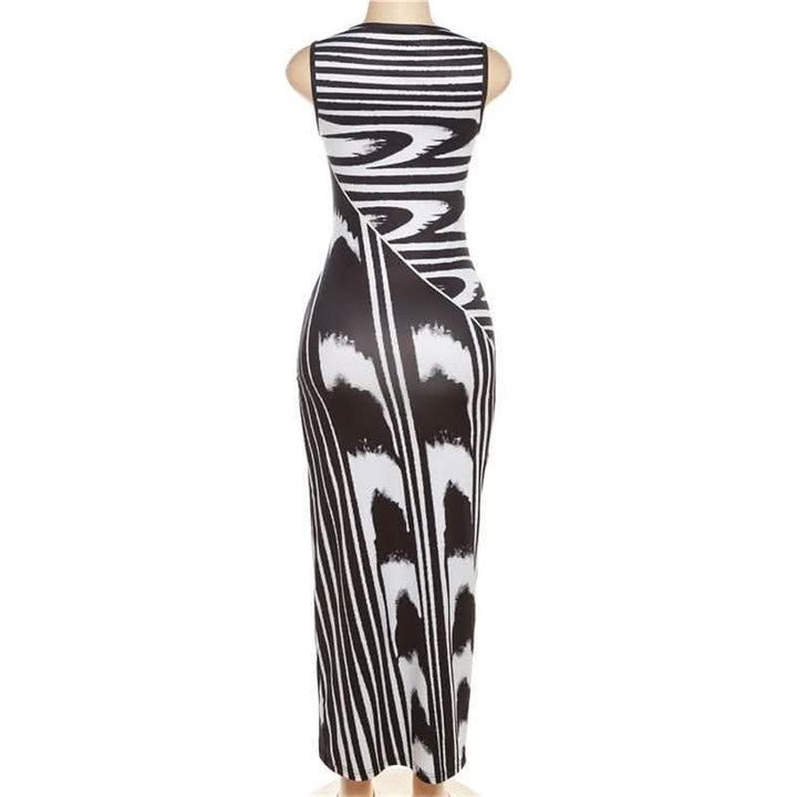 Striped contrast sleeveless round neck maxi dress-final-sale  | Festival Outfits Women