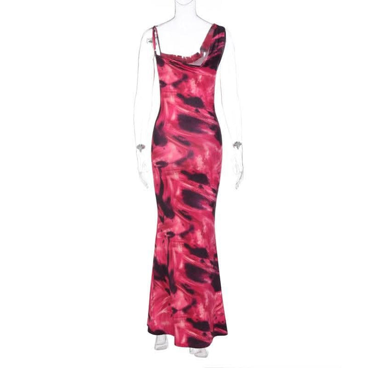 Contrast irregular cowl neck sleeveless backless maxi dress-final-sale  | Festival Outfits Women