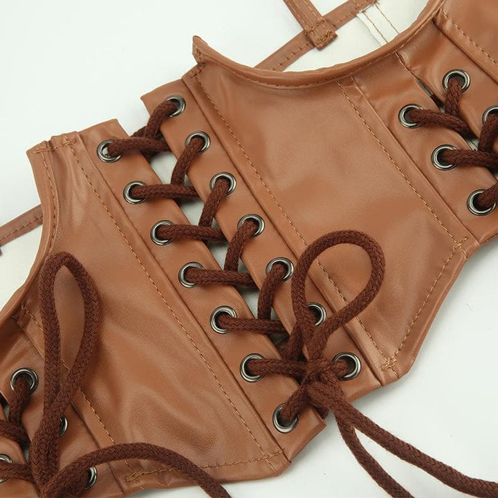 PU leather lace up solid cami corset  | Festival Outfits Women