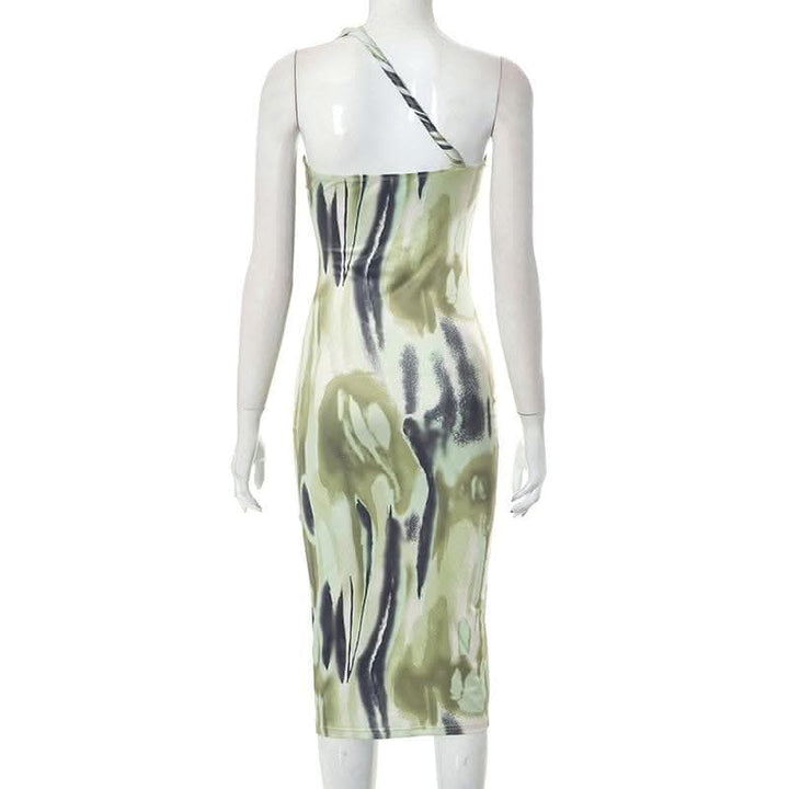 One shoulder backless tie dye irregular midi dress-final-sale  | Festival Outfits Women