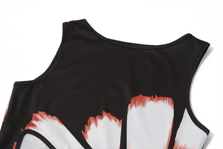 Crewneck hollow out print tank cut out maxi dress  | Festival Outfits Women