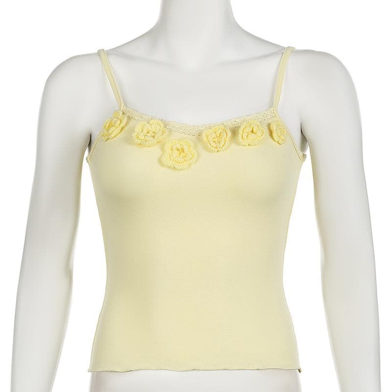 Flower applique lace hem ruffle cami top  | Festival Outfits Women
