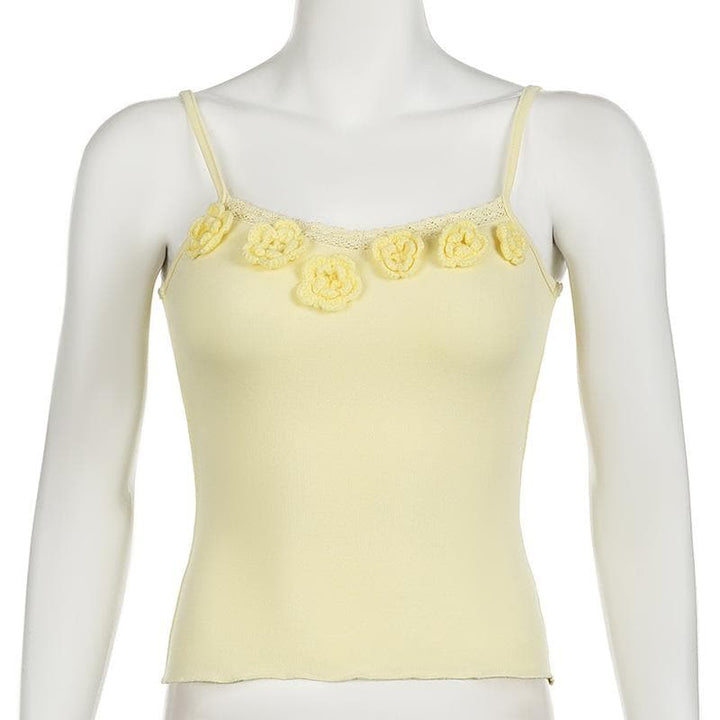 Flower applique lace hem ruffle cami top  | Festival Outfits Women