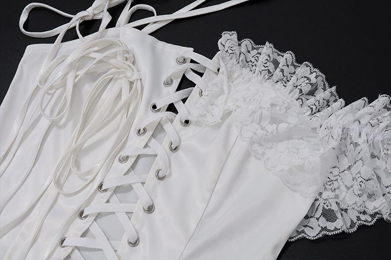 One off shoulder irregular lace up satin ruffle puff skirt set Cargo Mini Skirt  | Festival Outfits Women