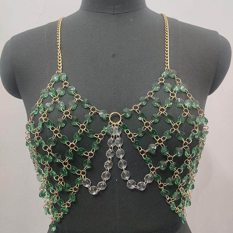Beaded metal chain u neck backless layered cami top  | Festival Outfits Women