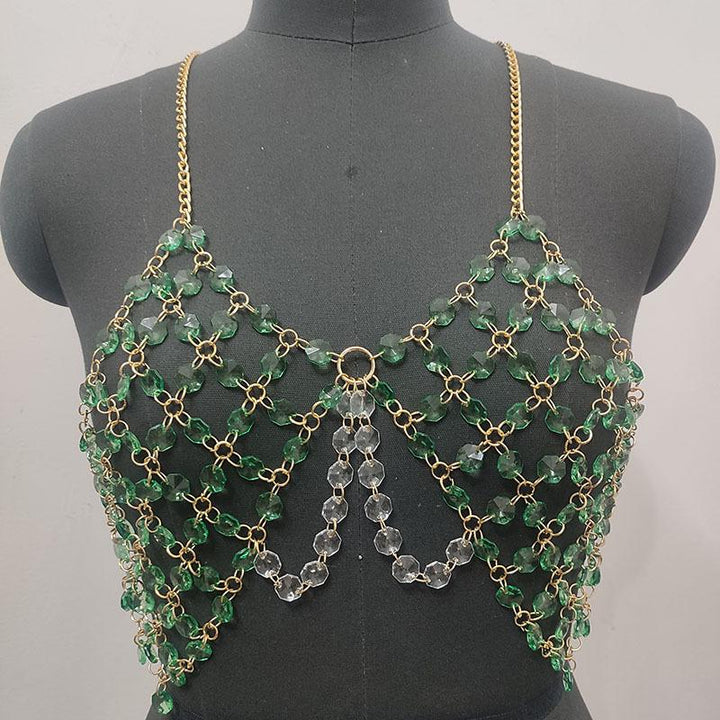 Beaded metal chain u neck backless layered cami top  | Festival Outfits Women
